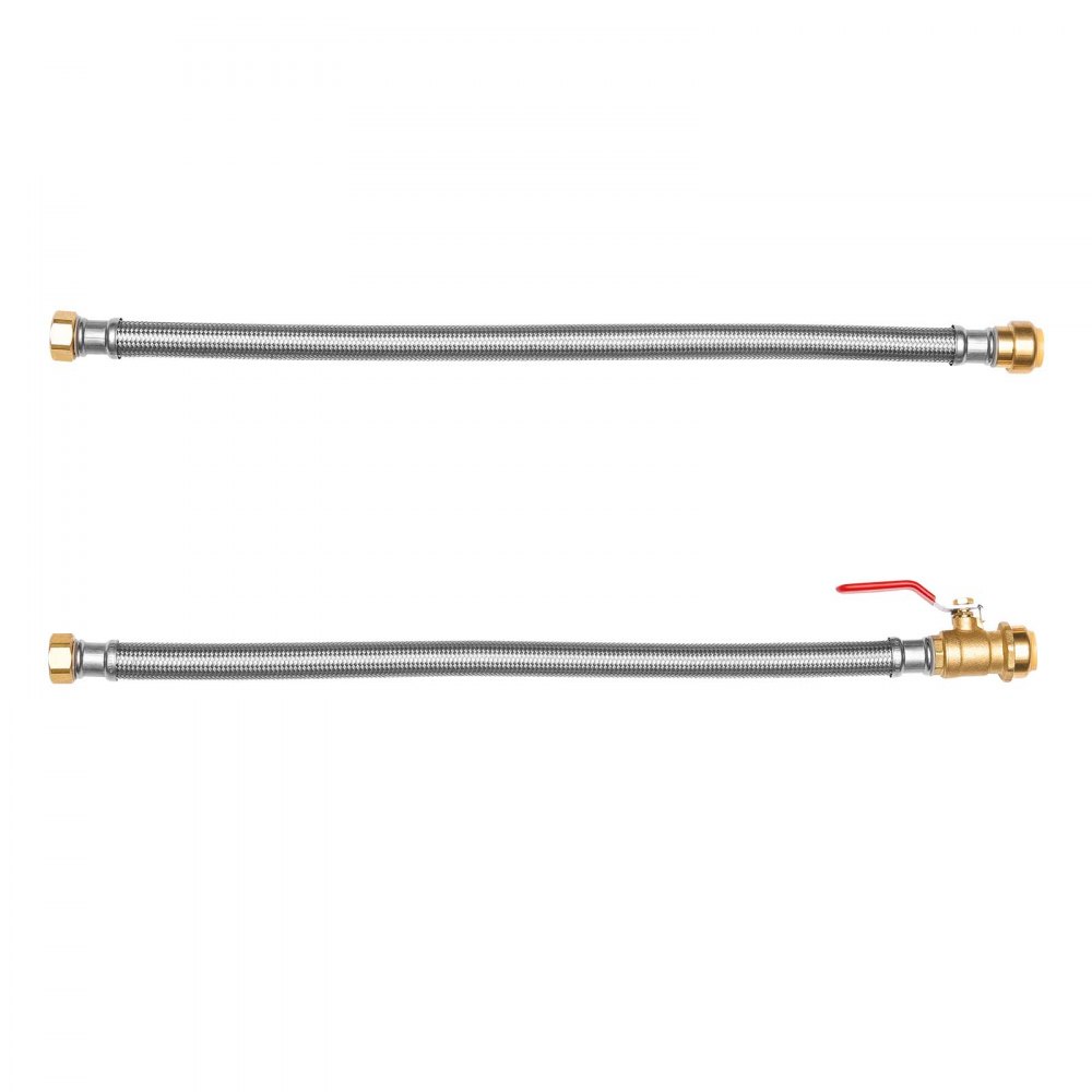 Kit de calentador de agua VEVOR, válvula de ajuste a presión, conector flexible con válvula de bola FIP de 3/4" x PTC de 3/4", línea de suministro de calentadores de agua trenzada de acero inoxidable para baño, cocina y lavandería.