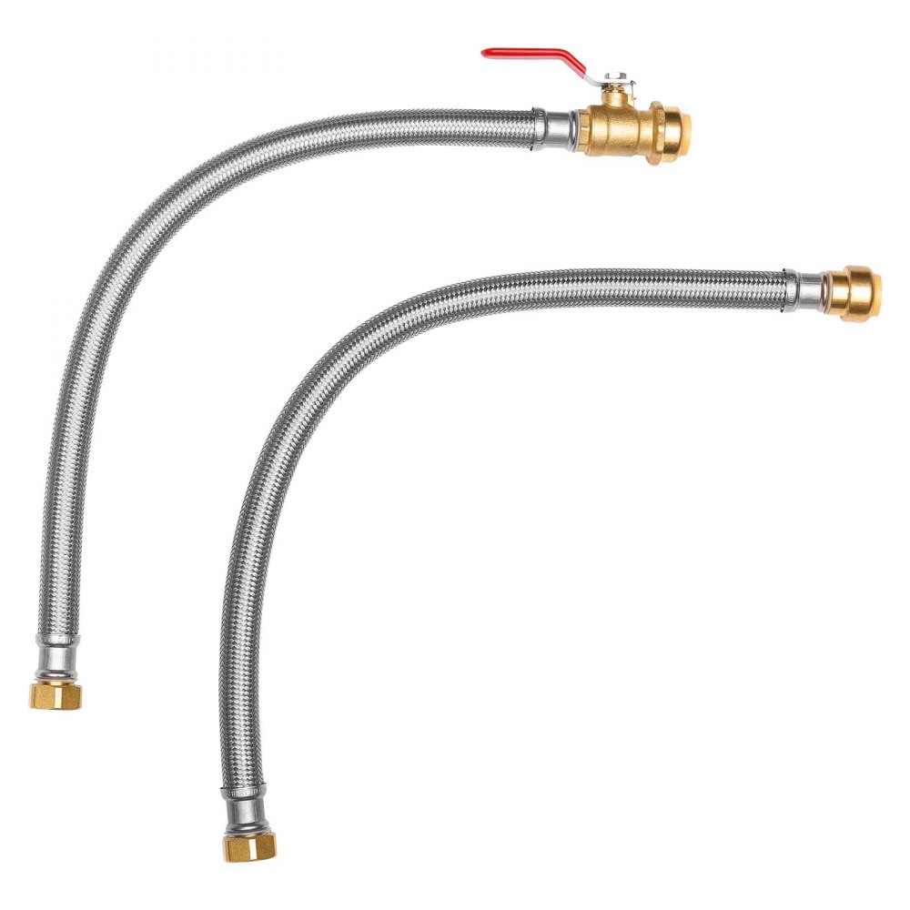 Kit de calentador de agua VEVOR, válvula de ajuste a presión, conector flexible con válvula de bola FIP de 3/4" x PTC de 3/4", línea de suministro de calentadores de agua trenzada de acero inoxidable para baño, cocina y lavandería.