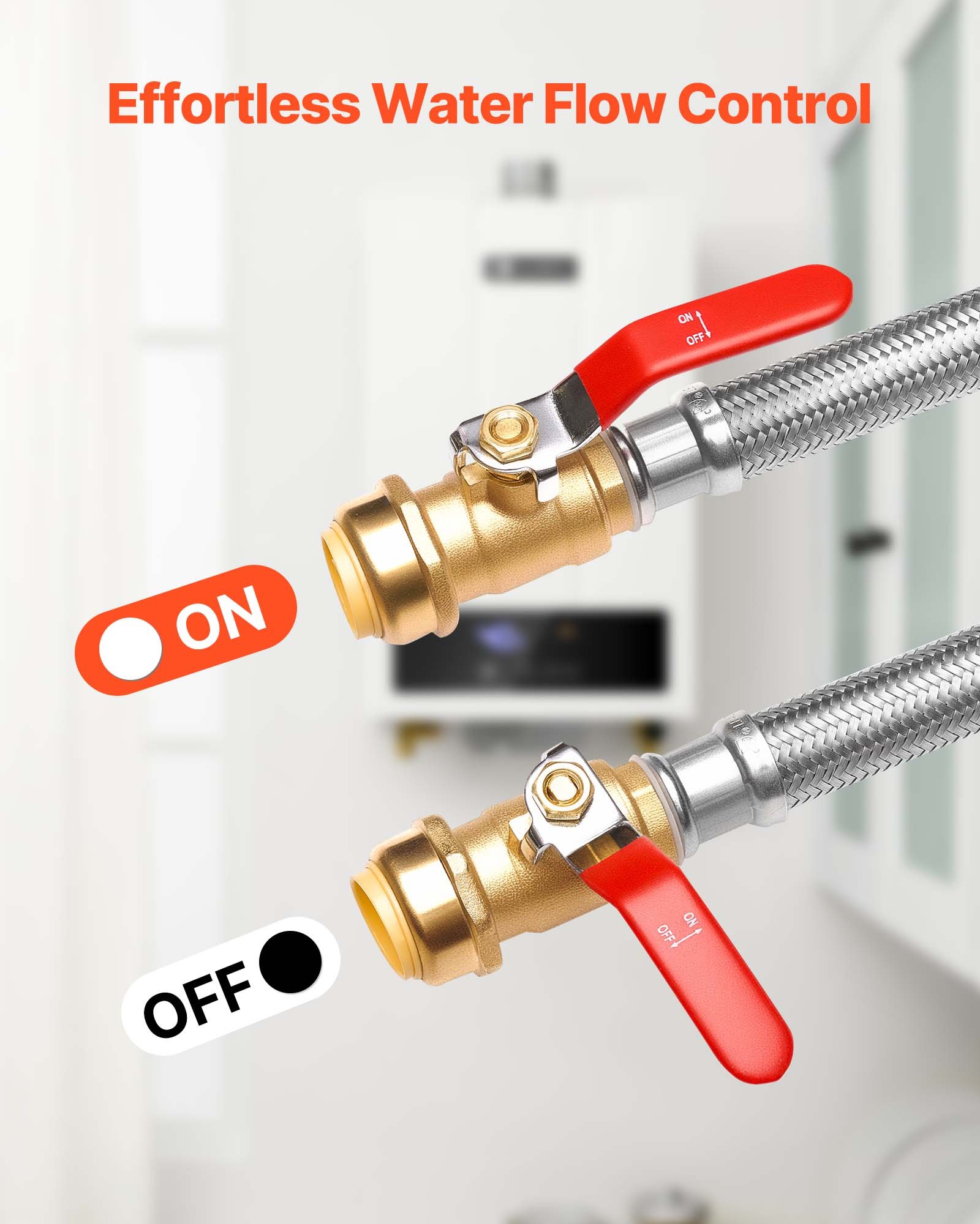 Kit de calentador de agua VEVOR, válvula de ajuste a presión, conector flexible con válvula de bola FIP de 3/4" x PTC de 3/4", línea de suministro de calentadores de agua trenzada de acero inoxidable para baño, cocina y lavandería.