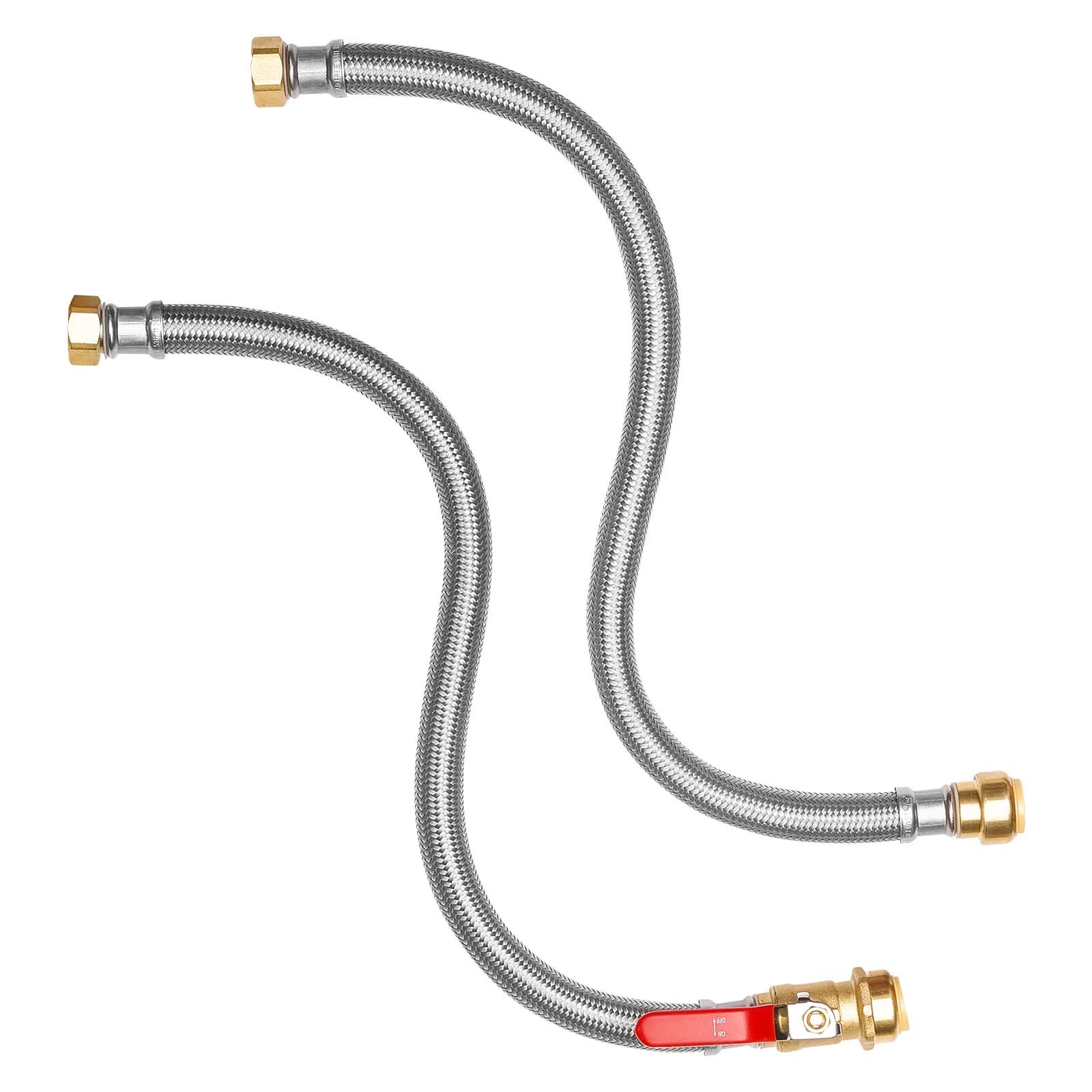 Kit de calentador de agua VEVOR, válvula de ajuste a presión, conector flexible con válvula de bola FIP de 3/4" x PTC de 3/4", línea de suministro de calentadores de agua trenzada de acero inoxidable para baño, cocina y lavandería.