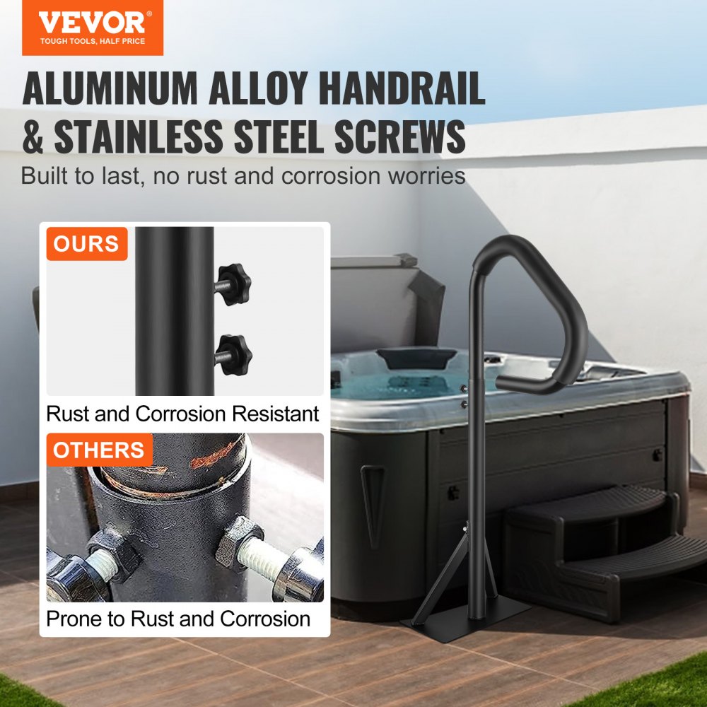 VEVOR Pasamanos para bañera de hidromasaje, pasamanos lateral giratorio 360 con altura ajustable de 35 a 57 pulgadas, pasamanos para bañera de hidromasaje de aluminio resistente al óxido con base de montaje deslizante para interior y exterior, capacidad de 600 libras