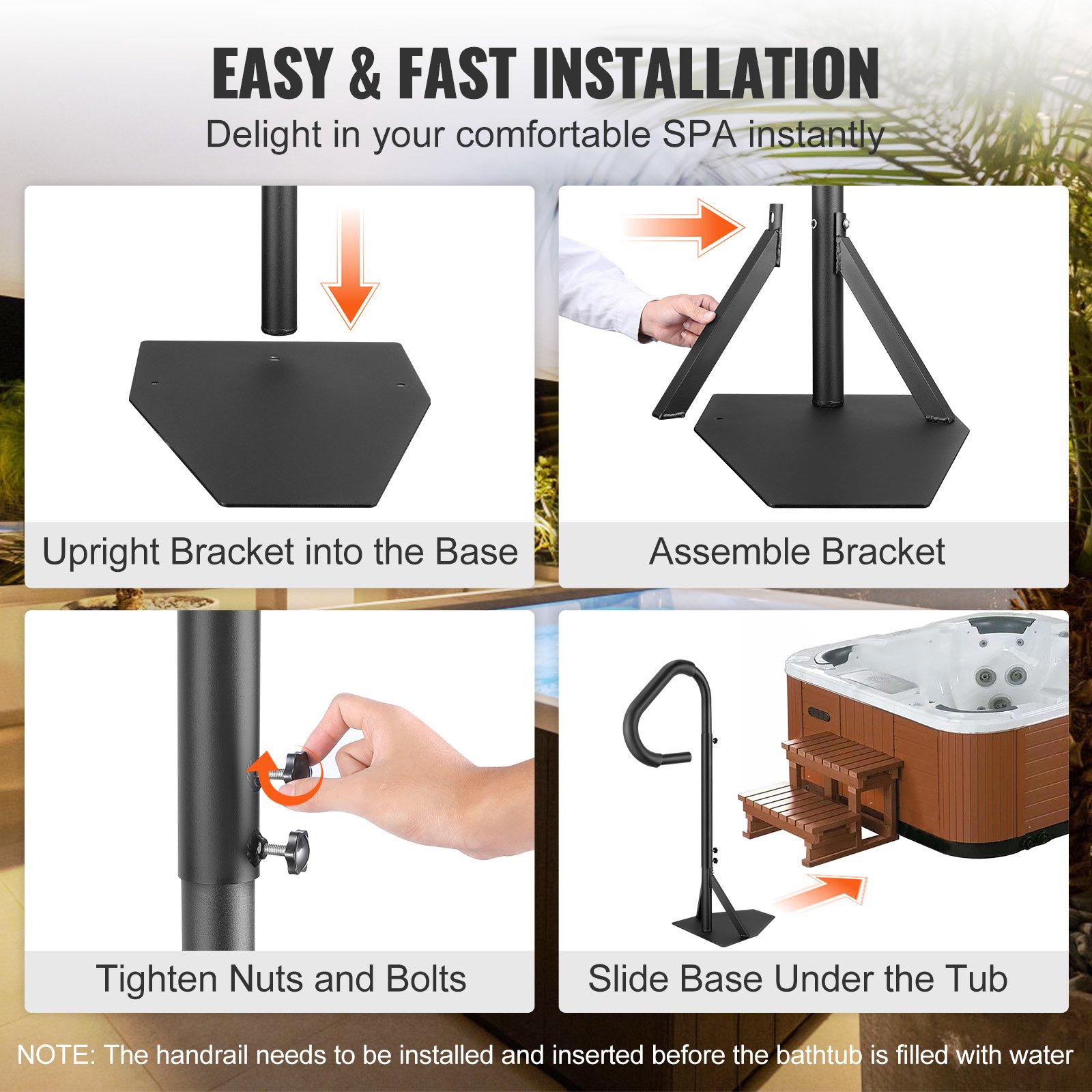 VEVOR - Pasamanos para jacuzzi, giratorio 360°, altura ajustable de 122 a 160 cm, escalón de aluminio inoxidable con base deslizable para interior y exterior, capacidad de 272 kg