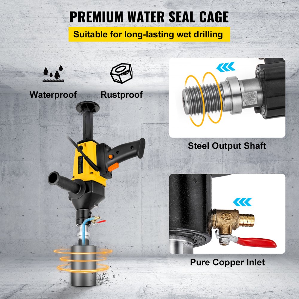 VEVOR Perforadora de diamante, 1800W 4'/110 mm, 1700RPM Perforadora de velocidad variable con estuche portátil, Máquina de perforación manual para baldosas de cerámica de porcelana, Ladrillo de mármol