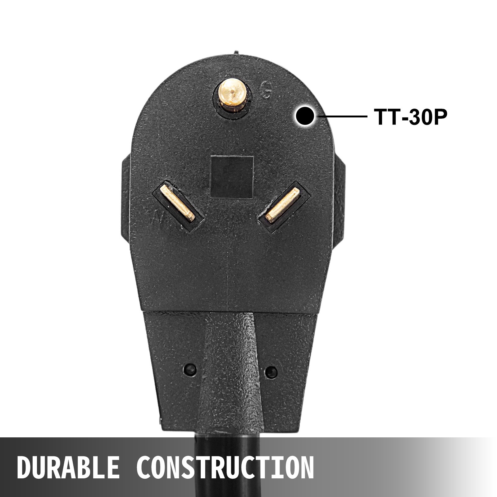 Cabezal de enchufe tt-30p negro con la etiqueta &quot;construcción duradera&quot; y resaltado del cable de alimentación VEVOR rv.