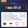 Letrero LED programable VEVOR que muestra un texto &quot;hermoso&quot; con dimensiones y especificaciones técnicas.
