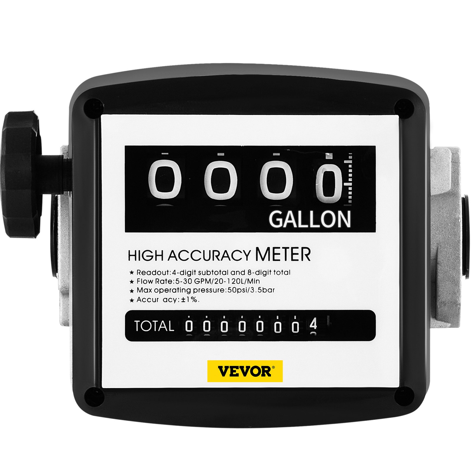 Medidor de combustible VEVOR con alta precisión, pantalla digital y logotipo VEVOR amarillo.