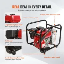 Bomba de agua de motor de gasolina VEVOR, 2 pulgadas, 7 HP 142 GPM, elevación de 148 pies, succión de 22 pies, bomba de transferencia de agua de basura alimentada por gas de 4 tiempos, portátil de alta presión con manguera de 25 pies para piscina de riego, certificado EPA