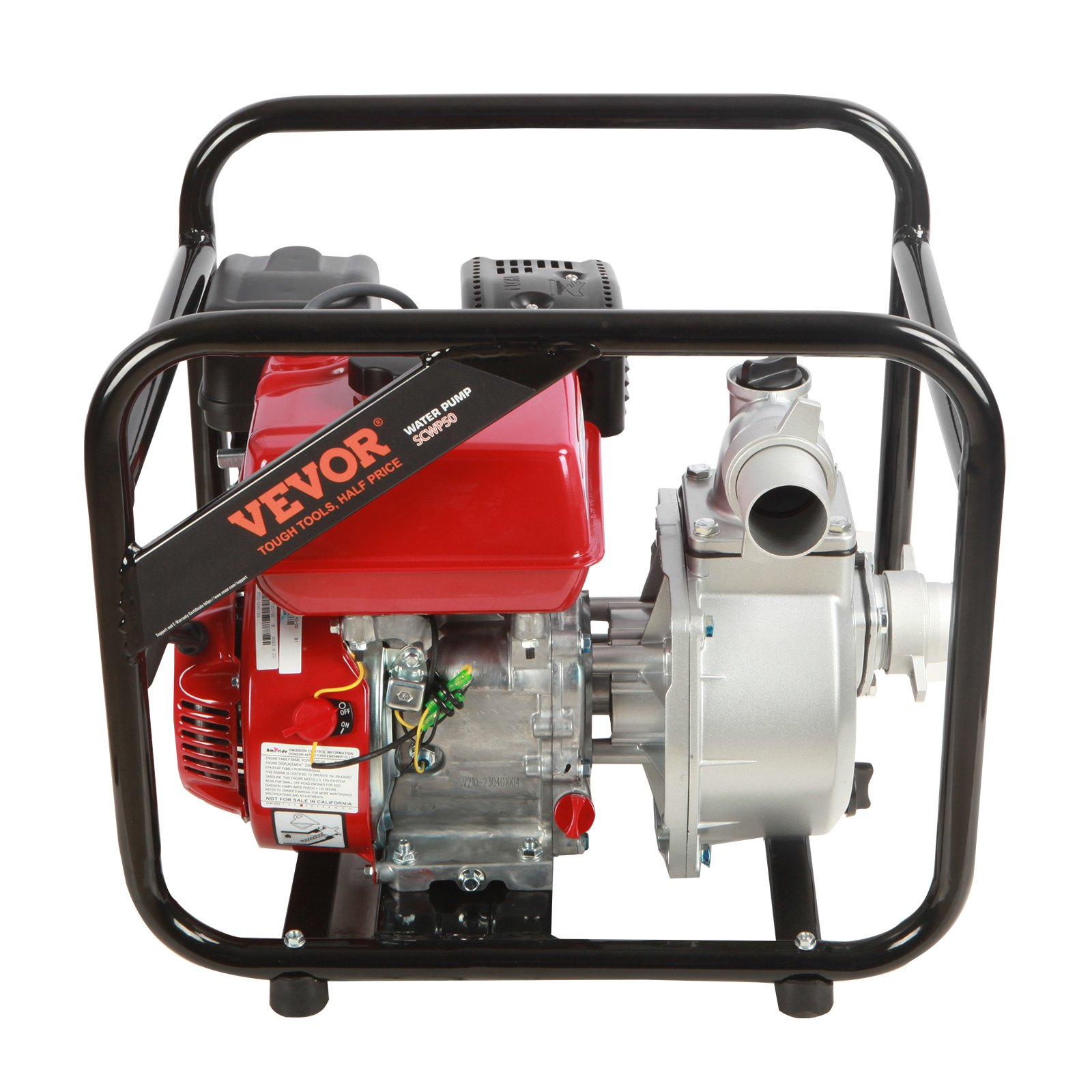 Bomba de agua a gasolina VEVOR, 2 pulgadas, 7 HP, 142 GPM, 148 pies de elevación, 22 pies de succión, bomba de transferencia de agua sucia a gasolina de 4 tiempos, portátil de alta presión con manguera de 25 pies para riego de piscinas, certificada por la EPA