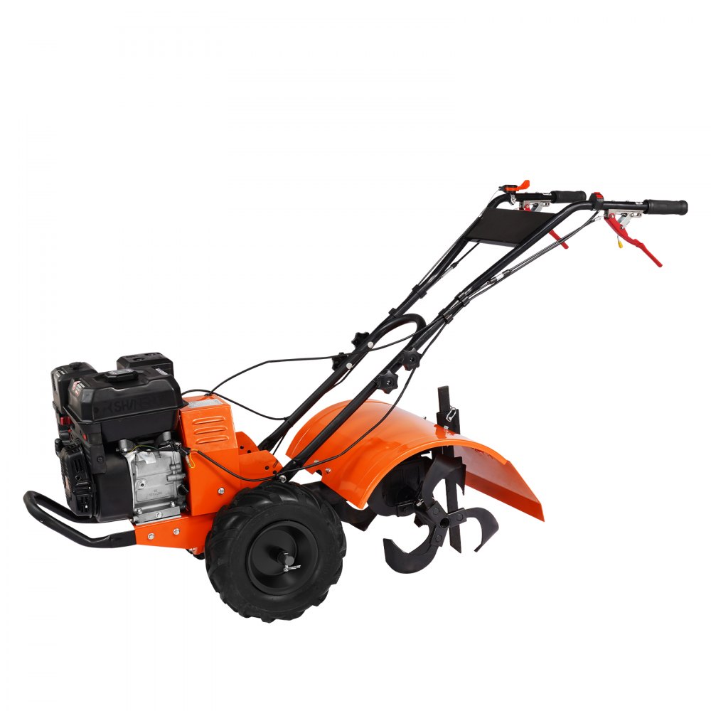 Cultivador VEVOR, cultivador de jardín de 212 cc y 4 tiempos, cultivador con 4 púas traseras ajustables de acero para el cultivo de césped, jardín y suelo agrícola.