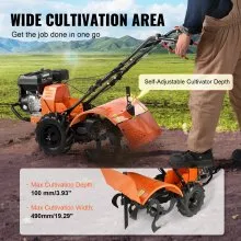 VEVOR Cultivador de Cultivador, Cultivador de Jardín de 4 Tiempos 212CC, Cultivador con 4 Púas Traseras Ajustables de Acero para Cultivo de Suelo de Césped, Jardín y Campo