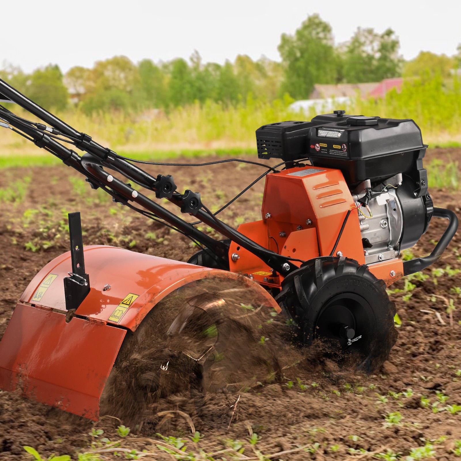 Cultivador VEVOR, cultivador de jardín de 212 cc y 4 tiempos, cultivador con 4 púas traseras ajustables de acero para el cultivo de césped, jardín y suelo agrícola.