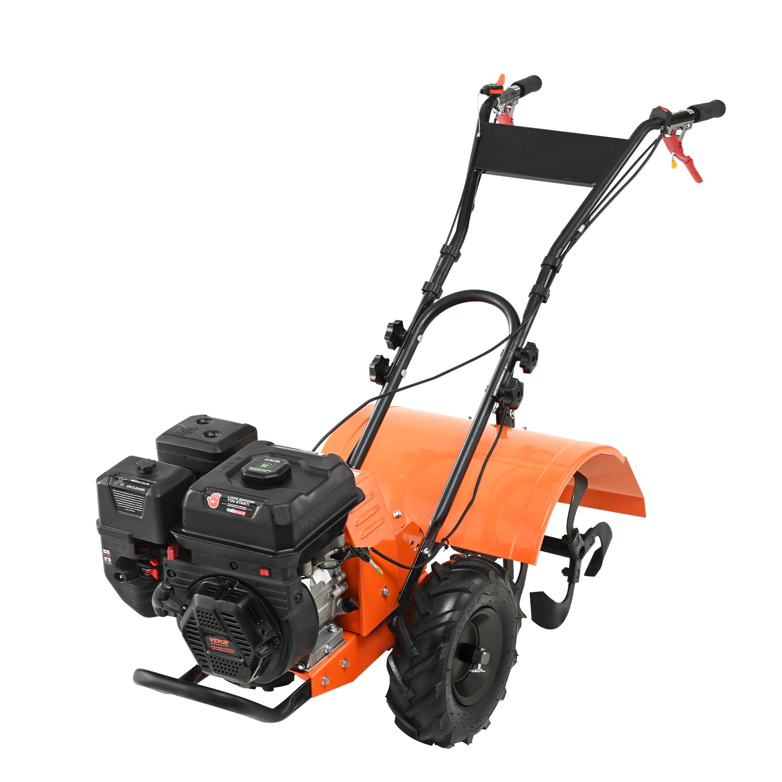 Cultivador VEVOR, cultivador de jardín de 212 cc y 4 tiempos, cultivador con 4 púas traseras ajustables de acero para el cultivo de césped, jardín y suelo agrícola.