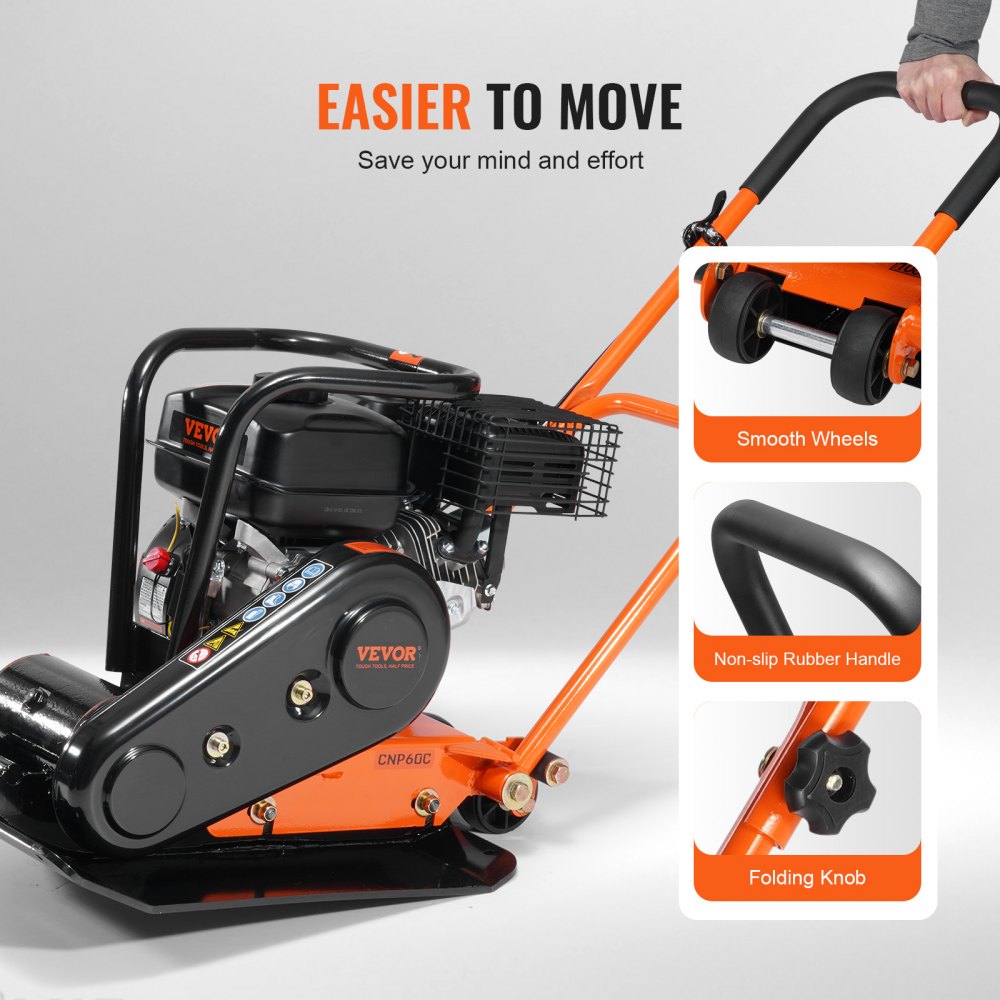 Compactador de placa VEVOR de 6.5 HP, motor de gasolina de 196 cc, compactador vibratorio de 2360 lb, compactador de placa de 22.1 x 15.9 pulgadas, compactador de pavimento de 5600 VPM para pasarelas, asfalto, paisajismo con adoquines