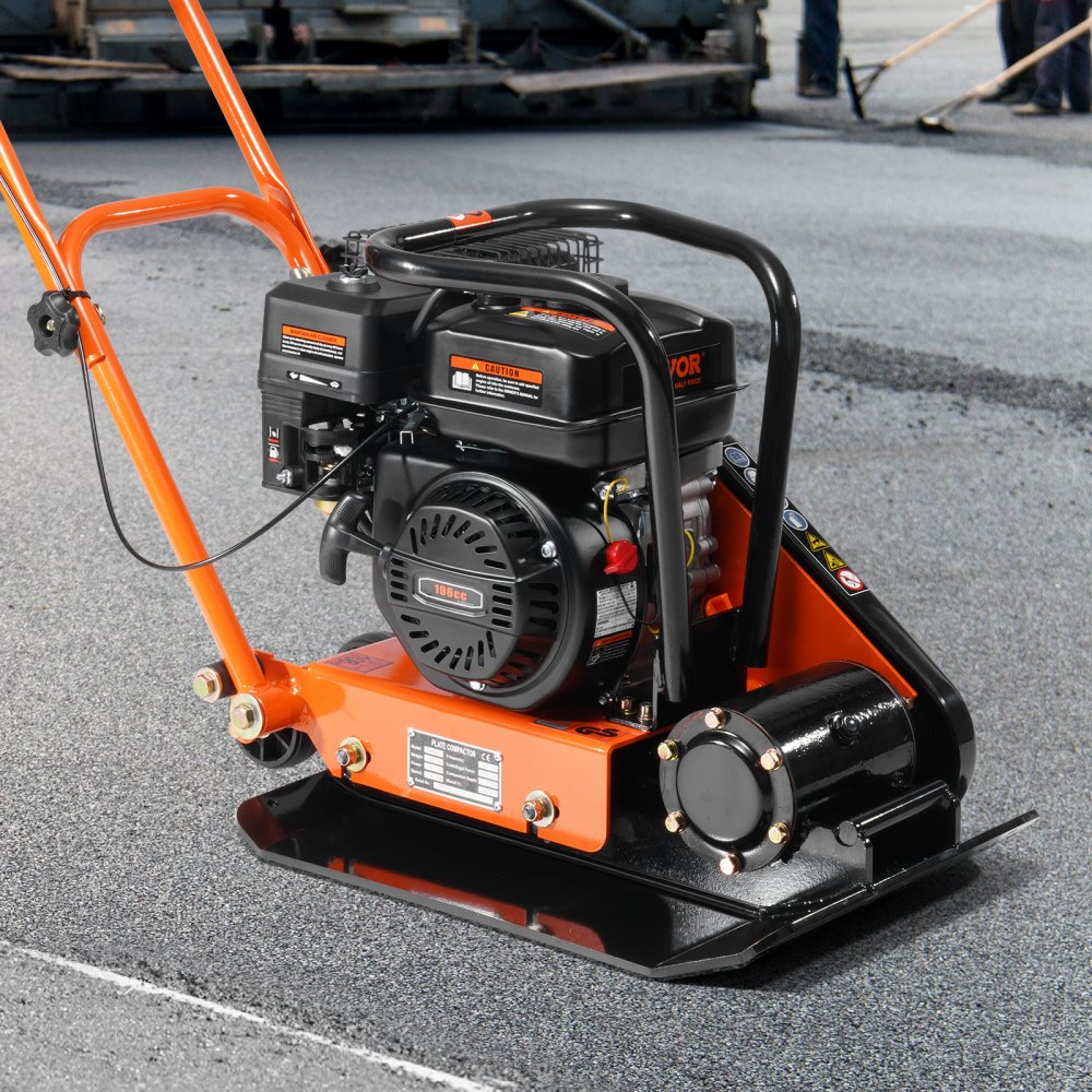 Compactador de placa VEVOR de 6.5 HP, motor de gasolina de 196 cc, compactador vibratorio de 2360 lb, compactador de placa de 22.1 x 15.9 pulgadas, compactador de pavimento de 5600 VPM para pasarelas, asfalto, paisajismo con adoquines