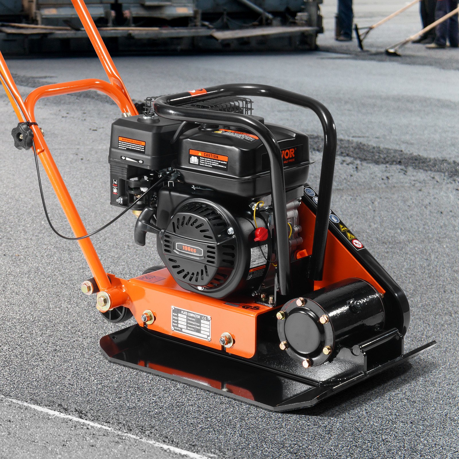 Compactador de placa VEVOR de 6.5 HP, motor de gasolina de 196 cc, compactador vibratorio de 2360 lb, compactador de placa de 22.1 x 15.9 pulgadas, compactador de pavimento de 5600 VPM para pasarelas, asfalto, paisajismo con adoquines