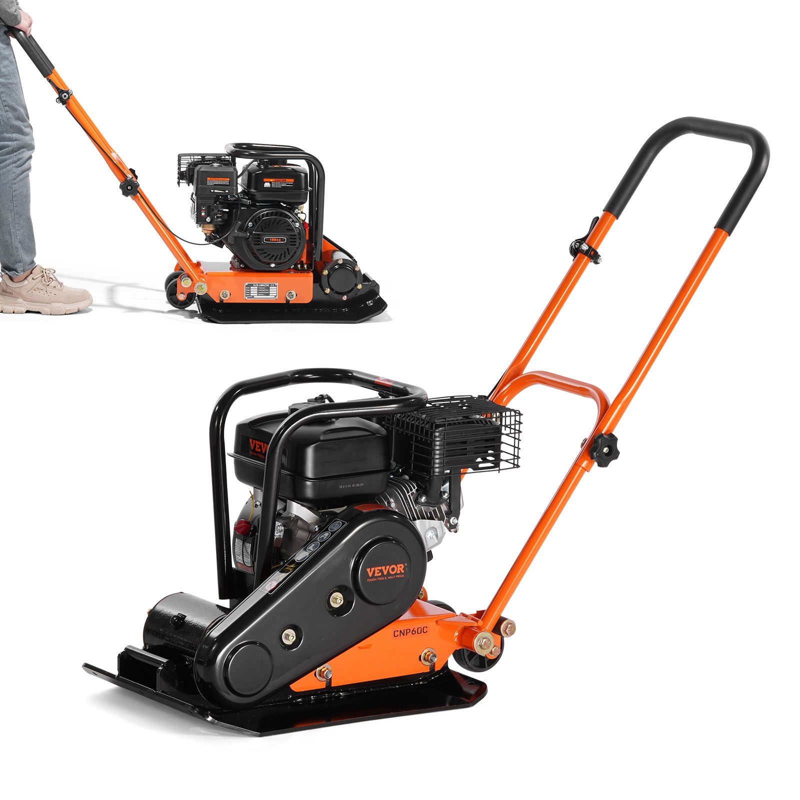 Compactador de placa VEVOR de 6.5 HP, motor de gasolina de 196 cc, compactador vibratorio de 2360 lb, compactador de placa de 22.1 x 15.9 pulgadas, compactador de pavimento de 5600 VPM para pasarelas, asfalto, paisajismo con adoquines