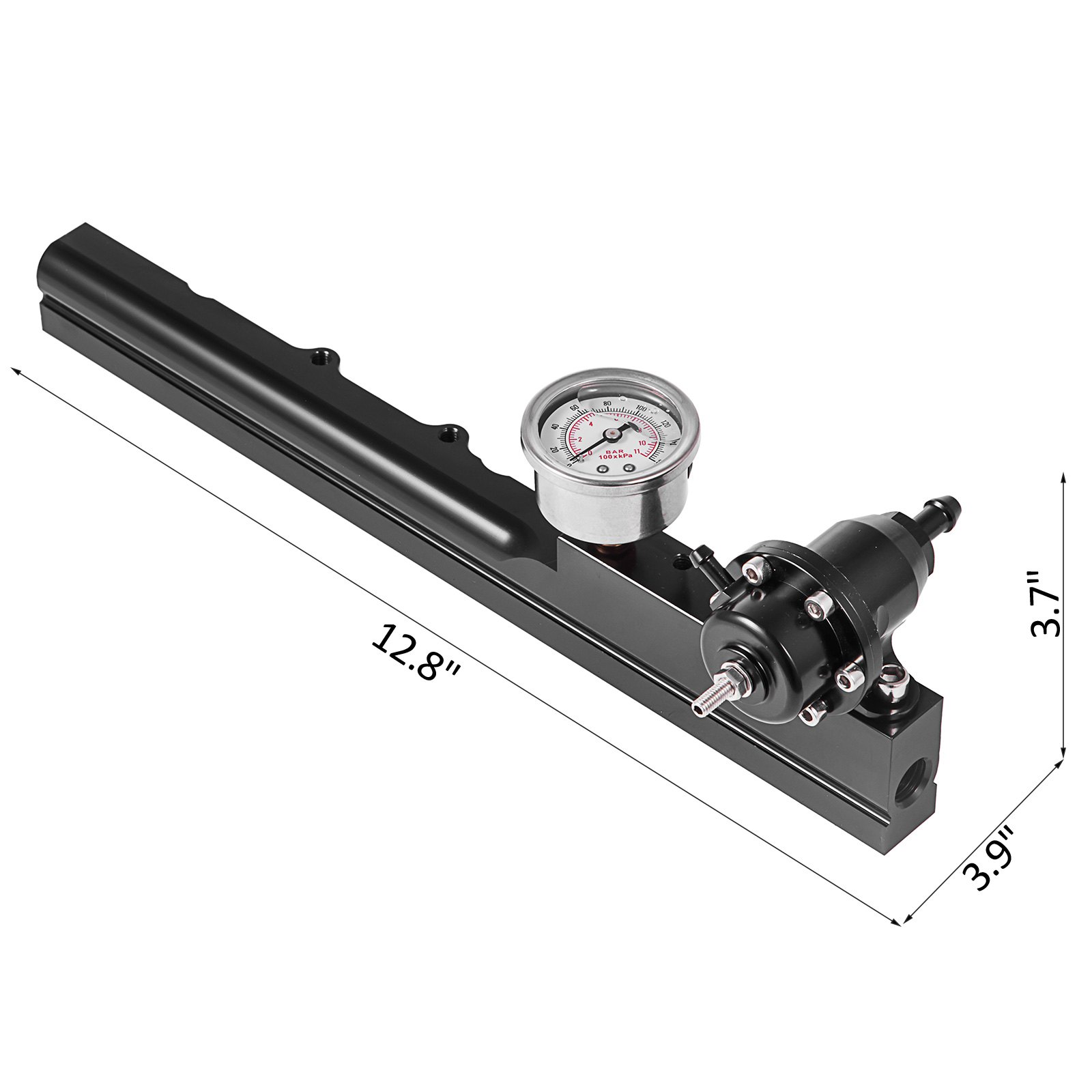 VEVOR Kit de riel de combustible de tamaño de orificio de combustible de 1/2 "Motores intercambiados de la serie B de 1/8 NPT con indicador de regulador de presión de combustible 6AN Accesorio para línea de riel de combustible a combustible