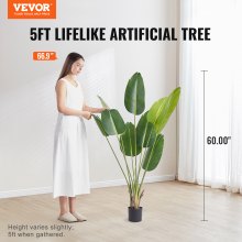 VEVOR Árbol artificial de pájaros del paraíso, planta sintética de 5 pies de alto, material de PE y protección contra inclinación, planta de bajo mantenimiento, árbol falso verde realista para decoración del hogar, oficina, almacén, interior y exterior