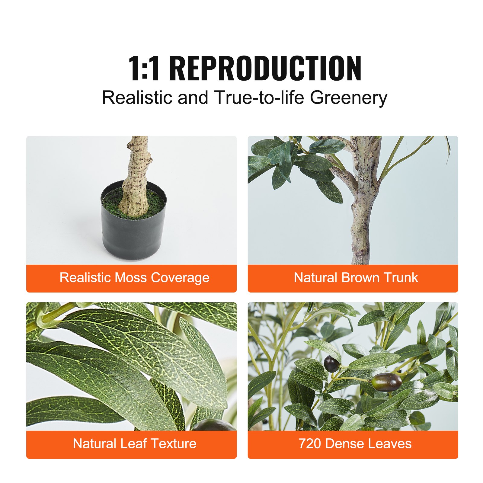 Olivo artificial VEVOR, 1,5 m de altura, material de polietileno seguro y protección antivuelco, planta de bajo mantenimiento, árbol artificial verde realista en maceta para decoración de interiores y exteriores.