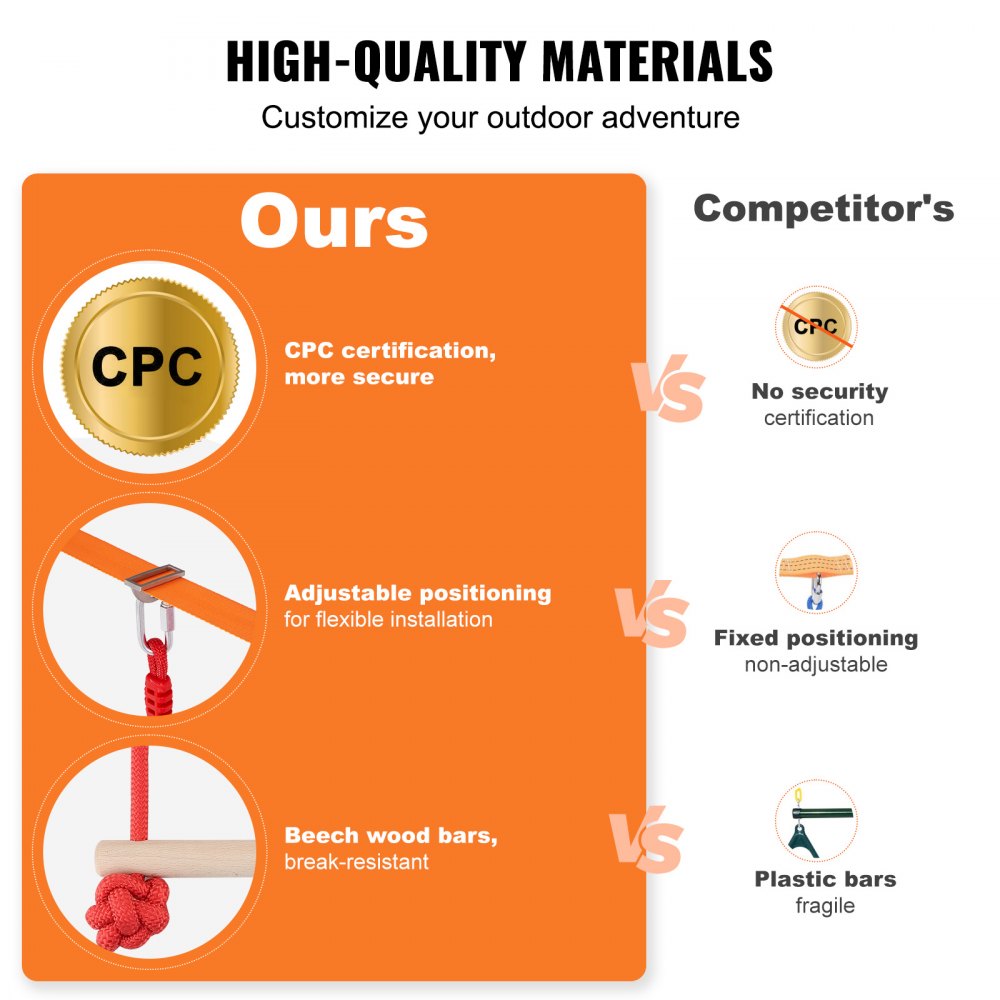 Circuito de obstáculos VEVOR Ninja Warrior para niños, 2 slacklines de 65 pies resistentes a la intemperie, línea de mono con capacidad de peso de 500 libras, equipo de juego para exteriores, juego de entrenamiento para patio trasero con 12 obstáculos