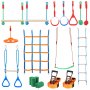 Circuito de obstáculos VEVOR Ninja Warrior para niños, 2 slacklines de 65 pies resistentes a la intemperie, línea de mono con capacidad de peso de 500 libras, equipo de juego para exteriores, juego de entrenamiento para patio trasero con 12 obstáculos