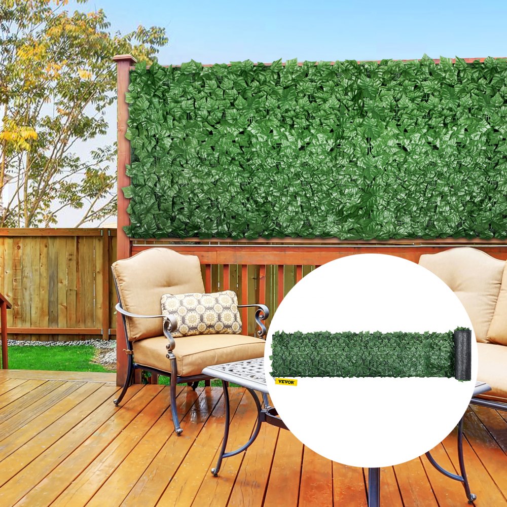 Valla de privacidad VEVOR Ivy, 99 x 45 cm, setos artificiales de hojas sintéticas de polipropileno, panel de 3 capas con hojas verdes para interior o exterior, multiusos para jardín, patio, decoración, balcón, patio y hogar. Verde, 99 x 45 cm.