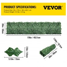 VEVOR Ivy - Pantalla de valla de privacidad, 39 x 178 pulgadas, PP, setos artificiales de hojas sintéticas, 3 capas para interior o exterior, panel de hojas verdes, multiuso para jardín, patio, decoración, balcón, patio, hogar, verde, 39 x 178 pulgadas