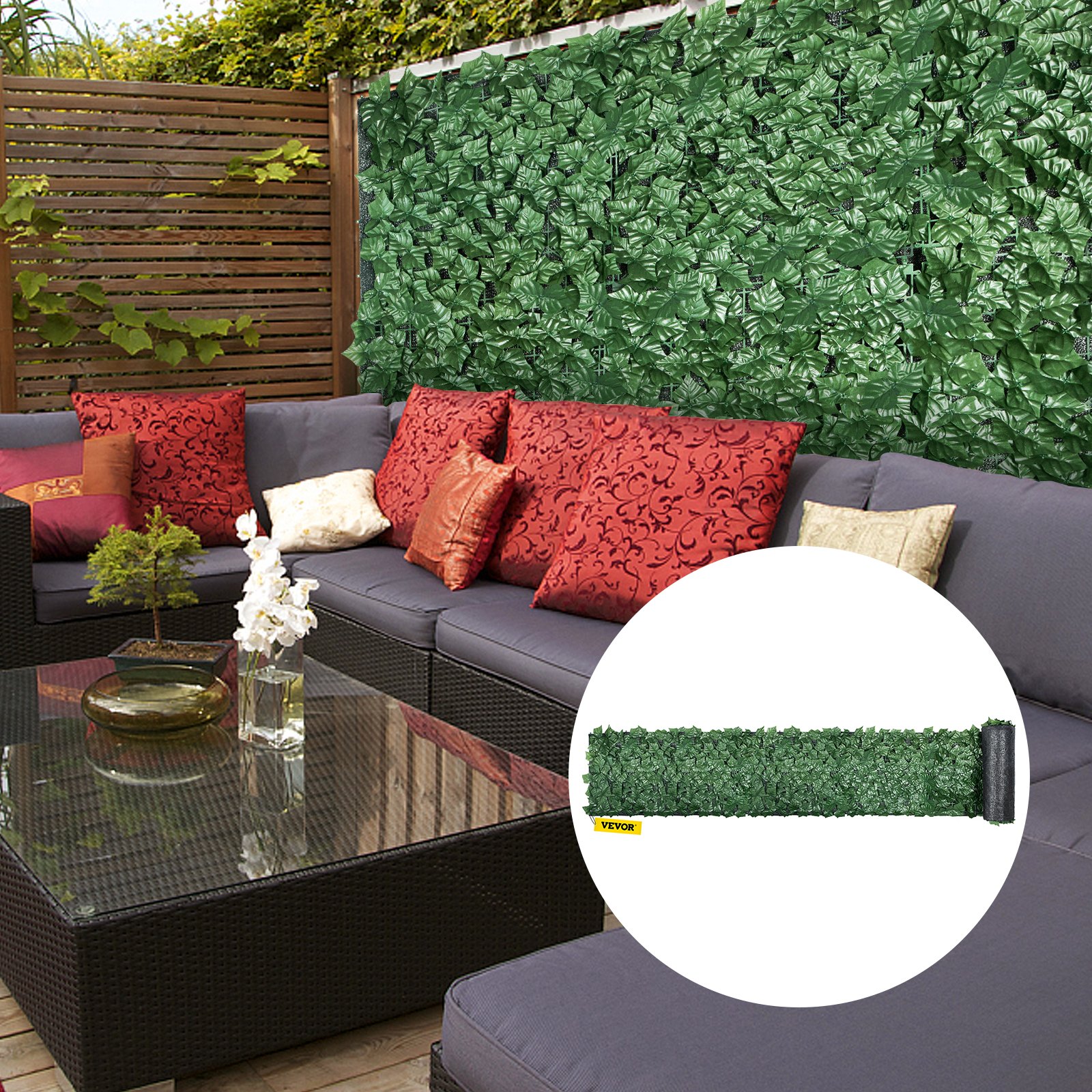 VEVOR Ivy - Pantalla de valla de privacidad, 39 x 198 pulgadas, PP, setos artificiales de hojas sintéticas, 3 capas para interior o exterior, panel de hojas verdes, multiuso para jardín, patio, decoración, balcón, patio, hogar, verde, 39 x 198 pulgadas