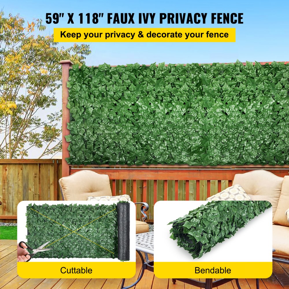 Valla de privacidad VEVOR Ivy, setos artificiales de hojas sintéticas de polipropileno de 140 x 300 cm, panel de 3 capas con hojas verdes para interior o exterior, multiusos para jardín, patio, decoración, balcón, terraza y hogar.