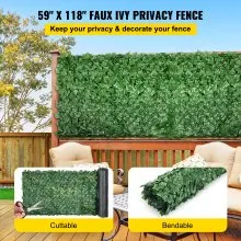 VEVOR Ivy - Pantalla de valla de privacidad, 59 x 118 pulgadas, PP, setos artificiales de hojas sintéticas, 3 capas para interior o exterior, panel de hojas verdes, multiusos para jardín, patio, decoración, balcón, patio, hogar, verde