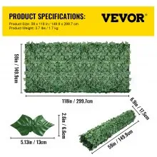 VEVOR Ivy - Pantalla de valla de privacidad, 59 x 118 pulgadas, PP, setos artificiales de hojas sintéticas, 3 capas para interior o exterior, panel de hojas verdes, multiusos para jardín, patio, decoración, balcón, patio, hogar, verde