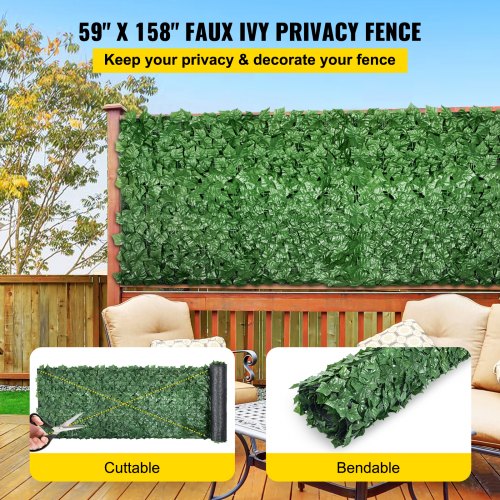 VEVOR Pantalla de valla de privacidad de hiedra artificial, valla de hiedra de 59 x 158 pulgadas, valla de setos artificiales de hoja de hiedra sintética de PP, decoración de panel de privacidad para exteriores para jardín, decoración, balcón, patio, interior