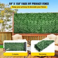 VEVOR Pantalla de valla de privacidad de hiedra artificial, valla de hiedra de 59 x 158 pulgadas, valla de setos artificiales de hoja de hiedra sintética de PP, decoración de panel de privacidad para exteriores para jardín, decoración, balcón, patio, interior