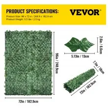 VEVOR Ivy - Pantalla de valla de privacidad, 96 x 72 pulgadas, PP, setos artificiales de hojas sintéticas, 3 capas para interior o exterior, panel de hojas verdes, multiusos para jardín, patio, decoración, balcón, patio, hogar, verde