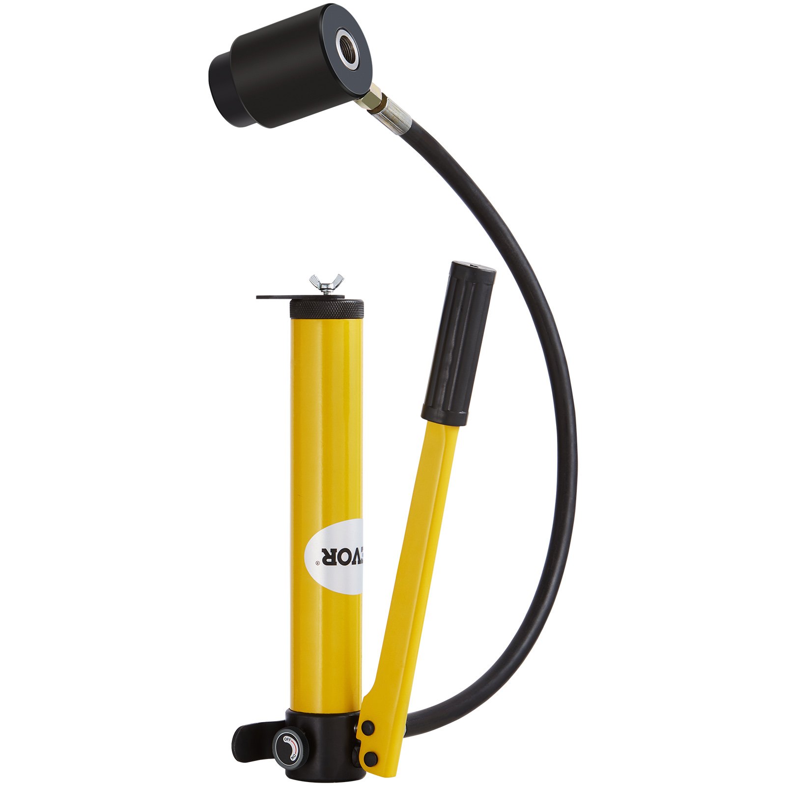 Kit de punzón hidráulico VEVOR amarillo con manguera hidráulica de goma negra y mango.