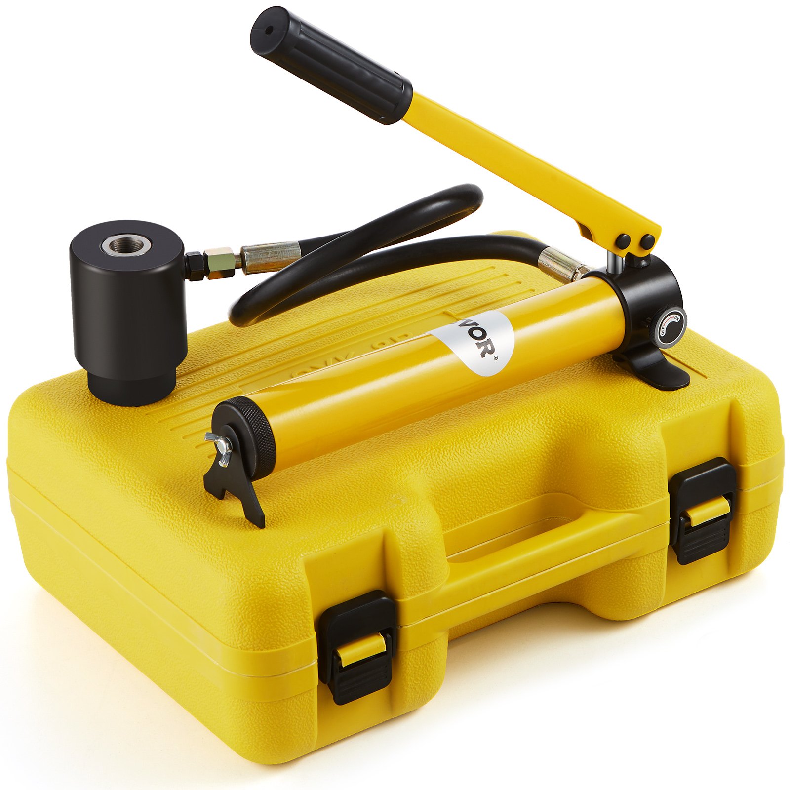 Kit de punzón hidráulico VEVOR amarillo con mango y estuche.
