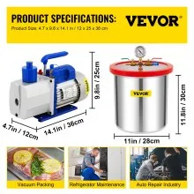Tuspuzz Cámara de vacío con bomba Kit de cámara de vacío 5 Gal 7CFM 3/4HP Dual Stage