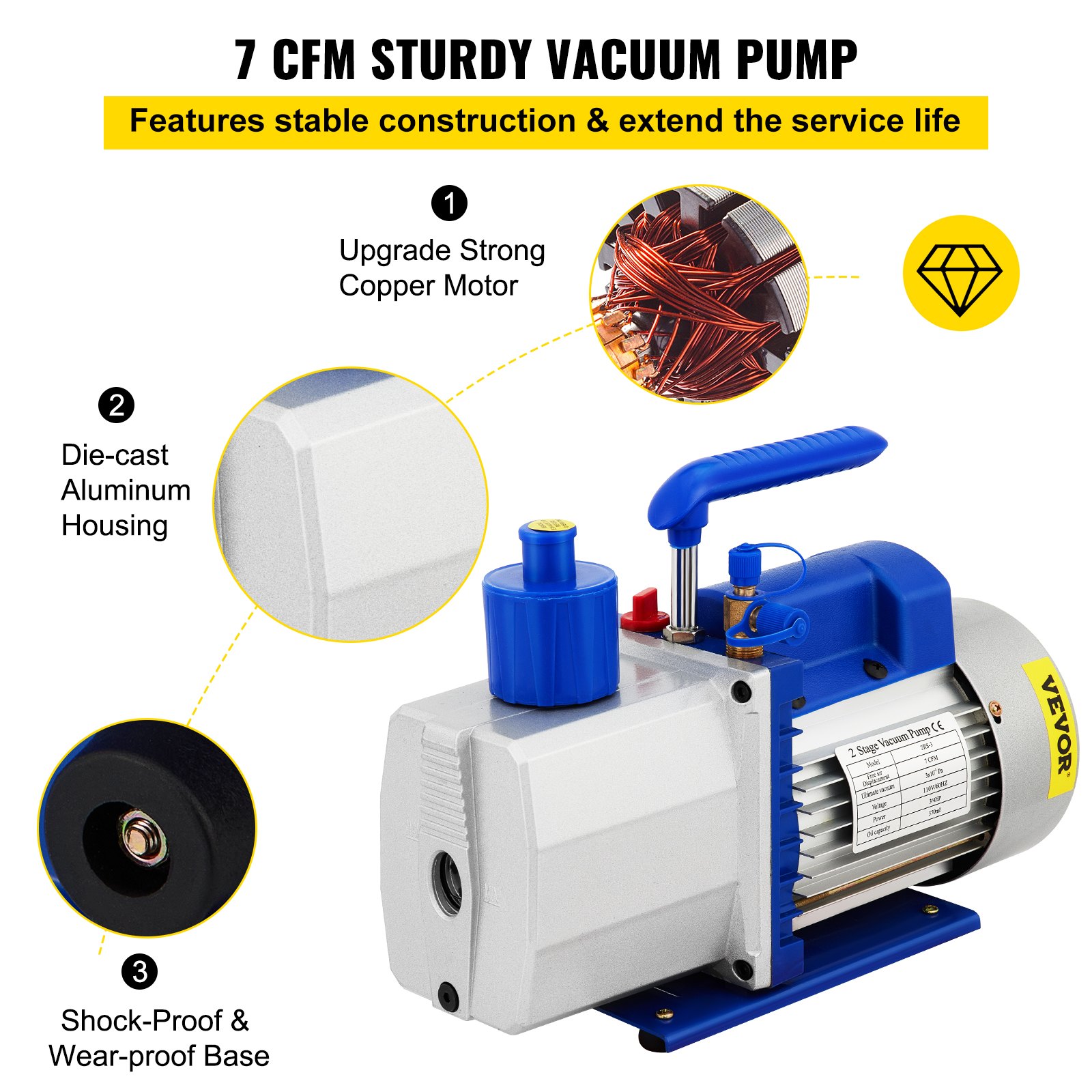 Cámara de vacío VEVOR con bomba con bomba de vacío resistente de 7 cfm, motor de cobre potente y carcasa de aluminio.