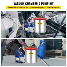 VEVOR Cámara de vacío con bomba, cámara de 5 galones, 5 CFM 1/3 HP bomba de vacío de paleta rotativa de una sola etapa, juego de herramientas de aire HVAC de 110 V para estabilizar madera, desgasificar siliconas, epoxis y aceites esenciales
