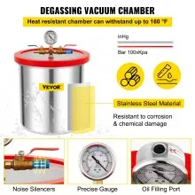 VEVOR Cámara de vacío con bomba, cámara de 5 galones, 5 CFM 1/3 HP bomba de vacío de paleta rotativa de una sola etapa, juego de herramientas de aire HVAC de 110 V para estabilizar madera, desgasificar siliconas, epoxis y aceites esenciales