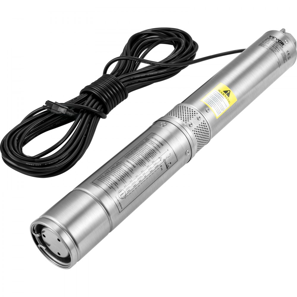 VEVOR Deep Well Submersible Pump, 1HP 115V/60Hz, 37gpm Flow 207ft Head, with 33ft Electric Cord, 4\" Stainless Steel Water Pump for Industrial, Irrigation&Home Use, IP68 Waterproof Grade
