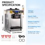 VEVOR Máquina para hacer helados comercial, rendimiento de 22-30 l/h, máquina de servicio suave para encimera de con tolva de 2 x 6 l, panel LCD de 2 l, alarma de escasez de inflado, máquina pa