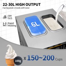 VEVOR Máquina para hacer helados comercial, rendimiento de 22-30 l/h, máquina de servicio suave para encimera de 2350 W con tolva de 2 x 6 l, panel LCD de 2 l, alarma de escasez de inflado, máquina pa