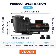 VEVOR Bomba de piscina 2.0HP 230V, bombas variables de doble velocidad 1500W, flujo máximo 5520 GPH, potente motor de piscina autocebante para piscina sobre el suelo, con cesta de filtro colador, cert
