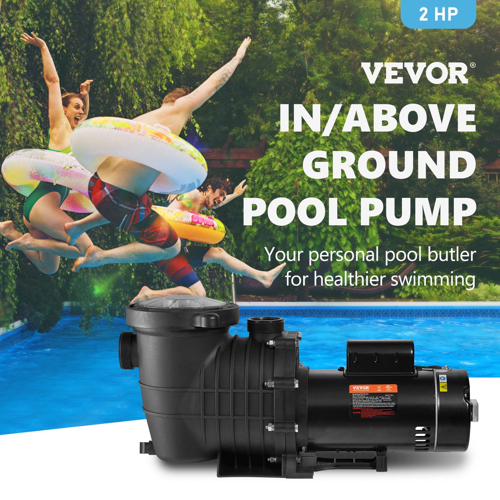 VEVOR Bomba de piscina 2.0HP 230V, bombas variables de doble velocidad 1500W, flujo máximo 5520 GPH, potente motor de piscina autocebante para piscina sobre el suelo, con cesta de filtro colador, cert