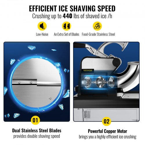 VEVOR Máquina de Raspado Hielo 180kg/H Bar Picadora de Hielo Picador Hielo Negro