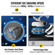 VEVOR Maquina de hielo Pica hielo Máquina de Raspado Hielo 180kg/H Bar Picadora de Hielo Picador Hielo Negro