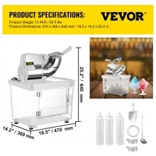 VEVOR Picadora de hielo Maquina de hielo Máquina de Conos de Nieve 1450 r/min Máquina de Bolas de Nieve Comercial