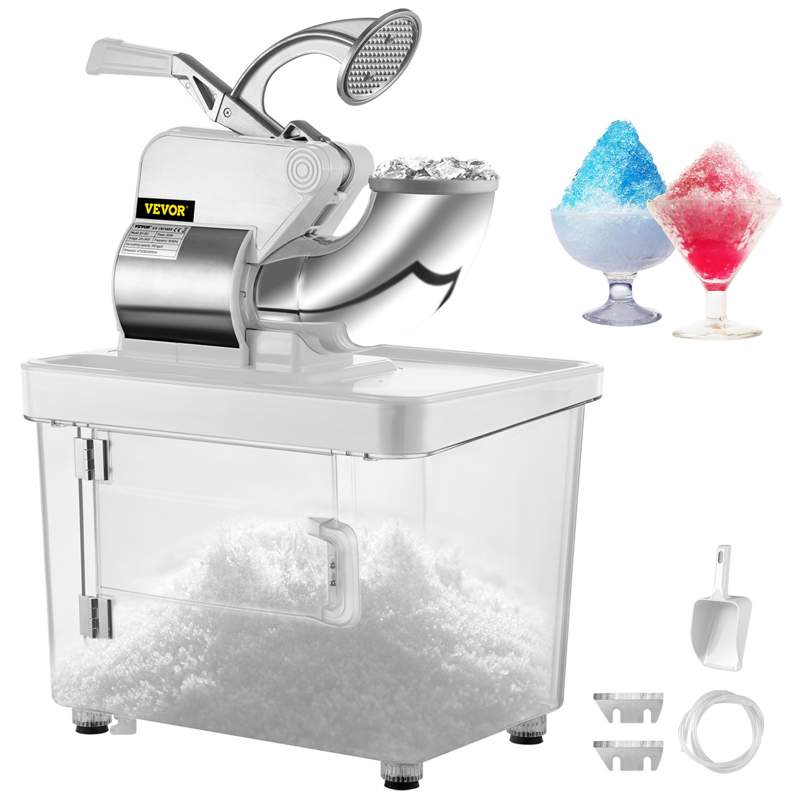Trituradora de hielo comercial VEVOR con raspados de hielo, conos de nieve, pala y cuchillas.
