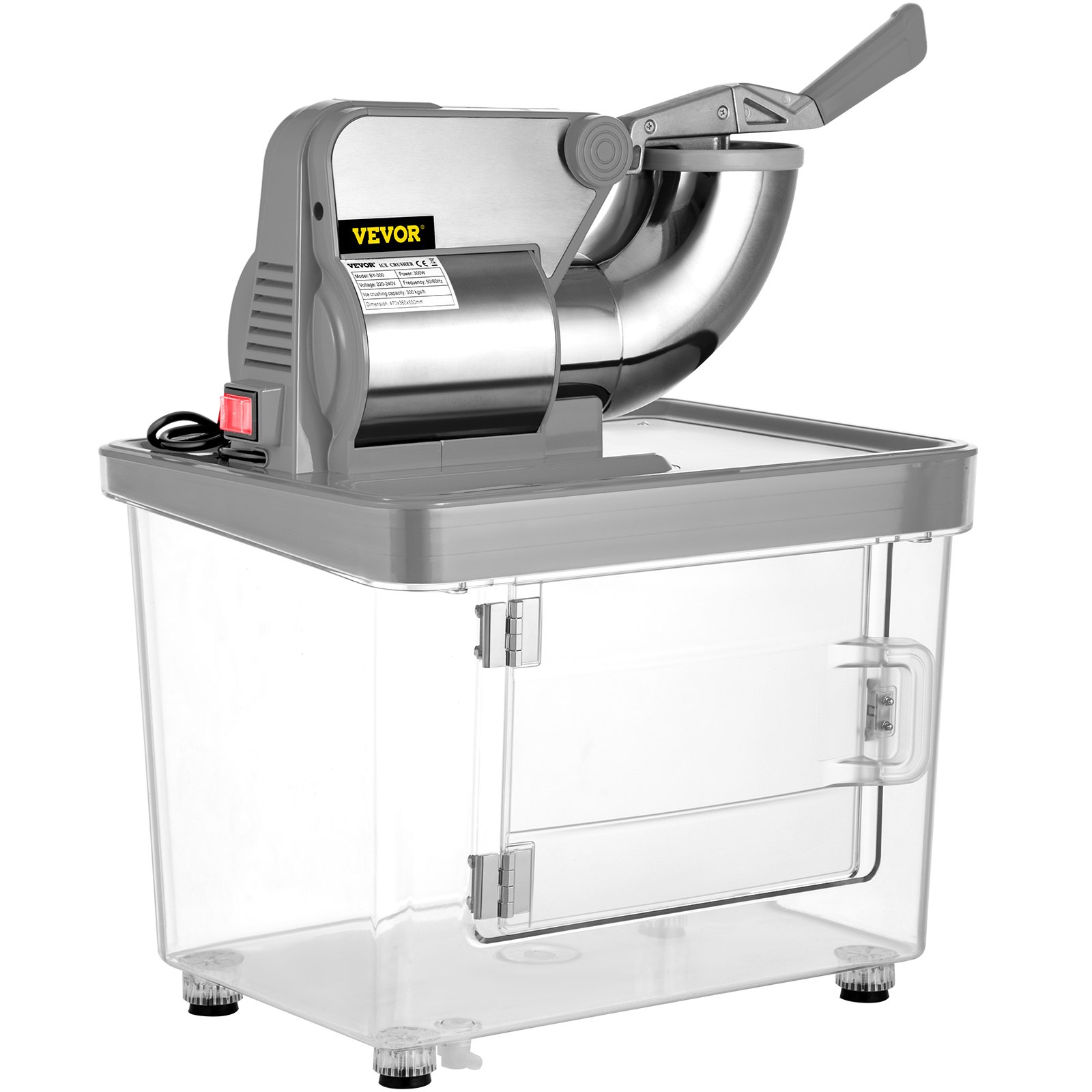 VEVOR Trituradora de hielo comercial de 110 V 440 libras/h, máquina eléctrica de cono de nieve de 300 W aprobada por ETL con cuchillas dobles, máquina de hielo raspado de acero inoxidable con interruptor de encendido/apagado de seguridad para familia, restaurantes, bares